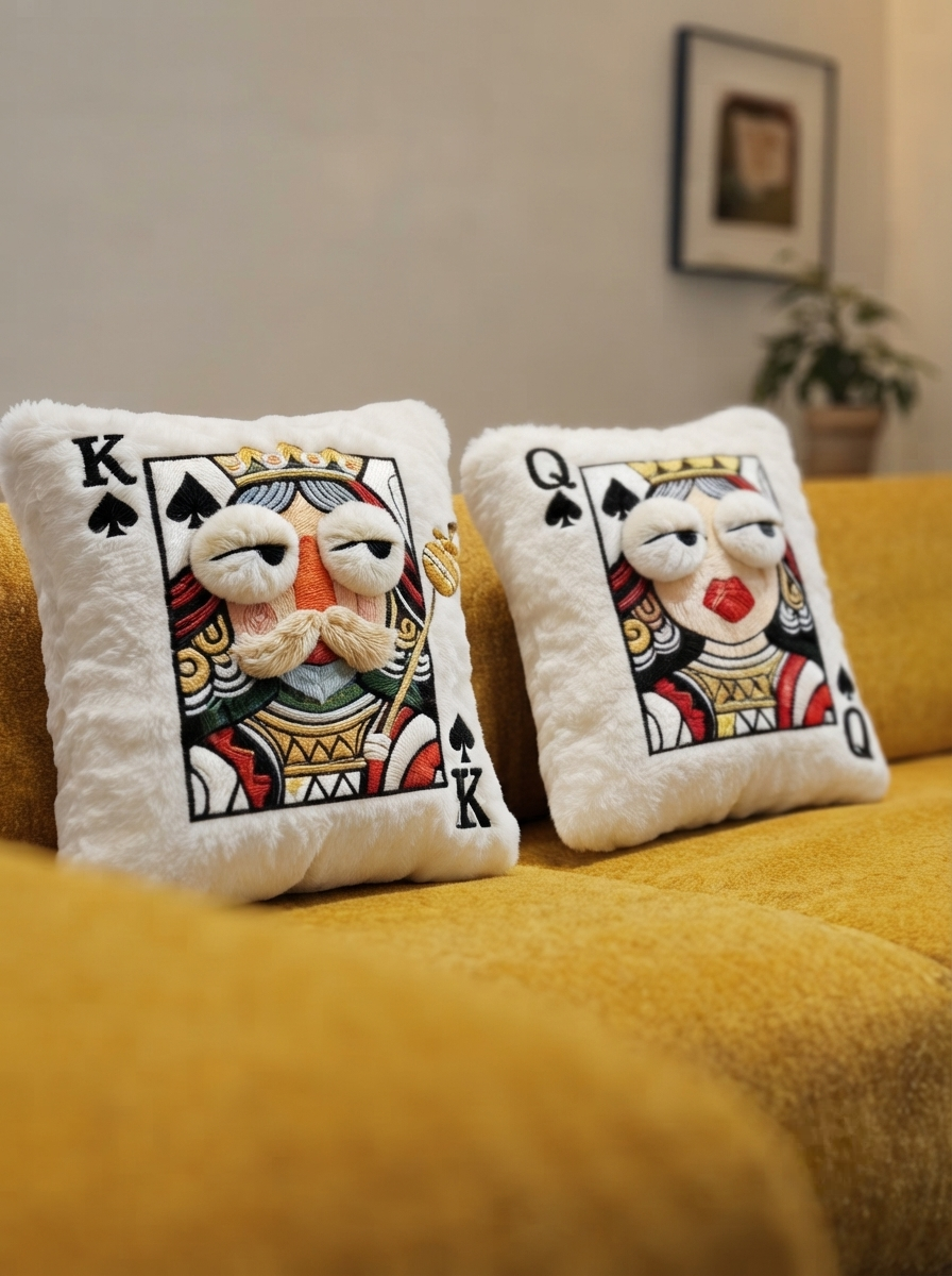 Lucky Card Embroidered Pillow
