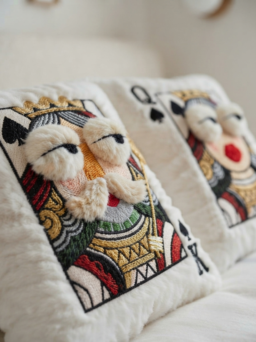 Lucky Card Embroidered Pillow