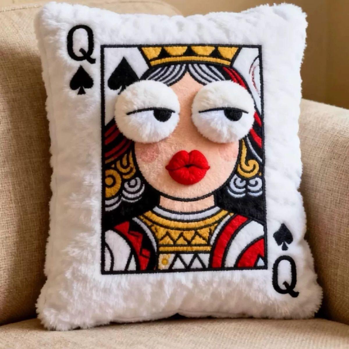 Lucky Card Embroidered Pillow
